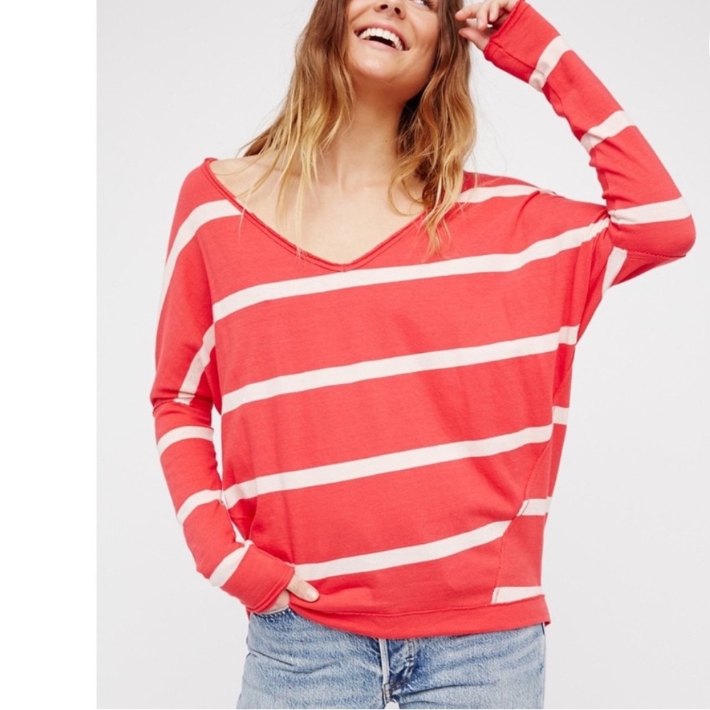 Free People We the free Bold Red and White Striped Top size medium